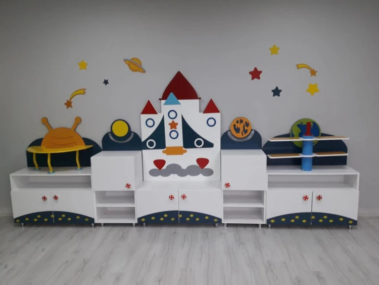 Roket Kaleli Uzay Figürlü Dolap Seti 320x35x100 cm