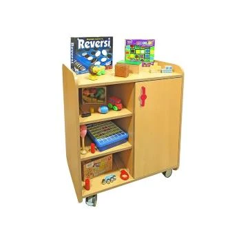 Anaokulu 3 Raflı 1 Kapaklı Tekerlekli Öğrenci Dolabı Kayın