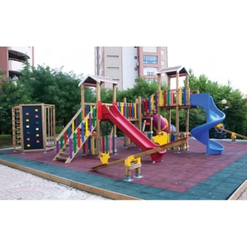 Çift Kuleli Spiral Kaydıraklı Ahşap Oyun Parkı 850x500 cm