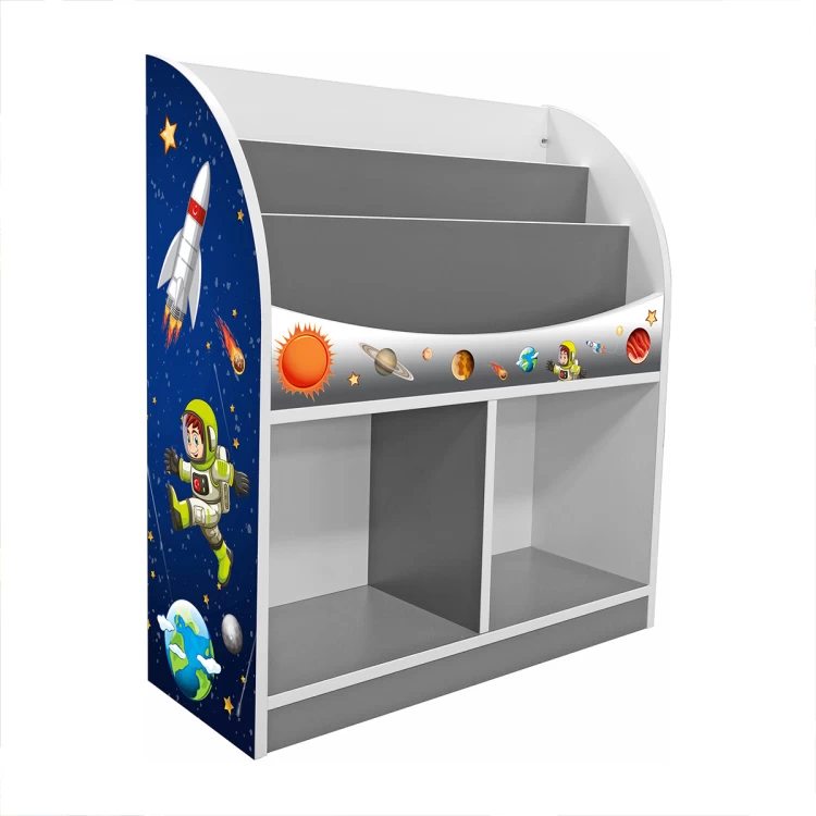 Anaokulu Ahşap Uzay Desenli Kitaplık