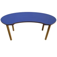 Ahşap Ayaklı Mavi Anaokulu Yarım Ay Masa