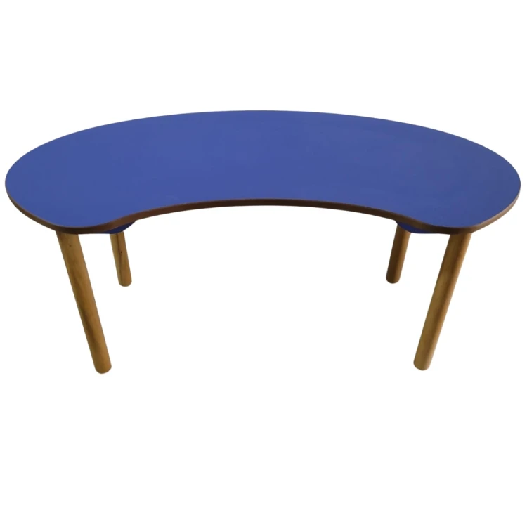 Ahşap Ayaklı Mavi Anaokulu Yarım Ay Masa