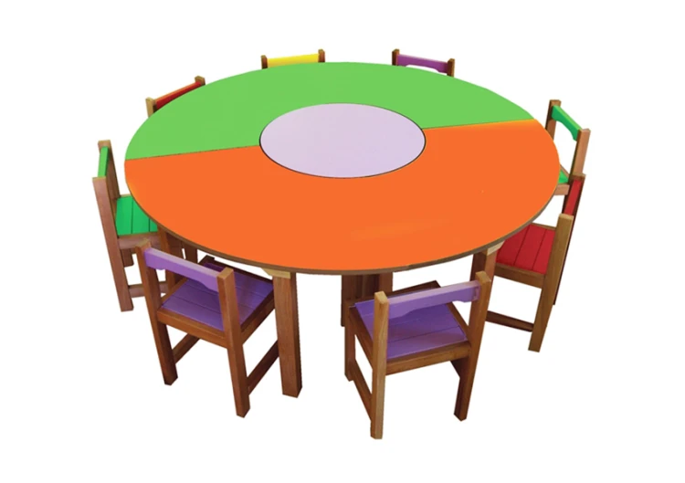 Ahşap Ayaklı Daire Masa 3 Parça 180 cm
