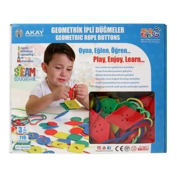 Karton Kutulu Geometrik İpli Düğmeler Yapı Blokları 116 Parça (4-6 Yaş) Lego