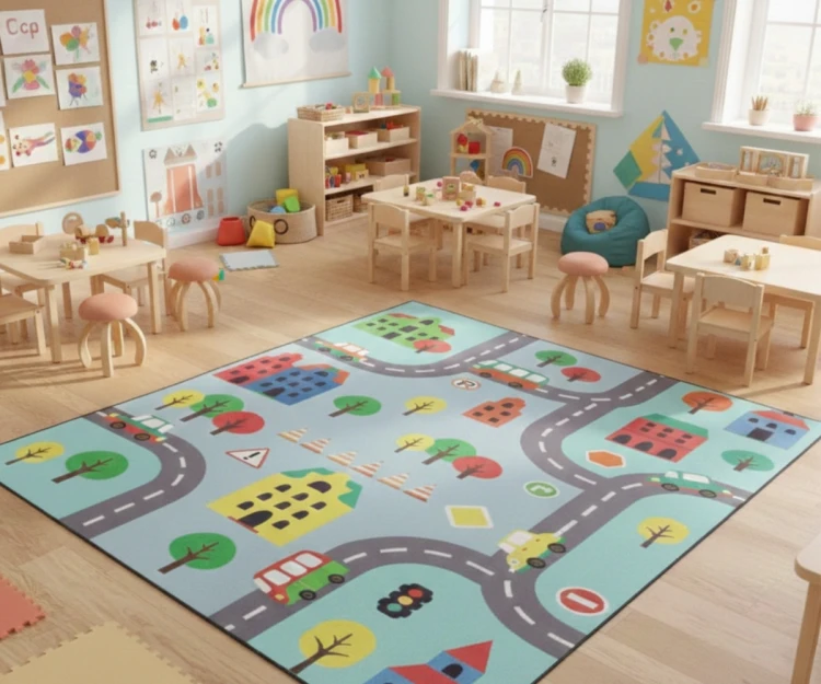 Mavi Yollar Desenli Anaokulu Sınıf  Halısı 200*290 cm