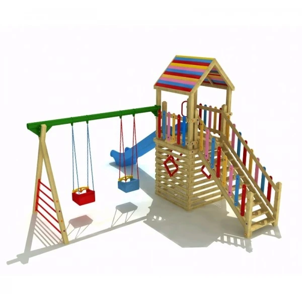 Salıncaklı Kaydıraklı Ahşap Oyun Parkı