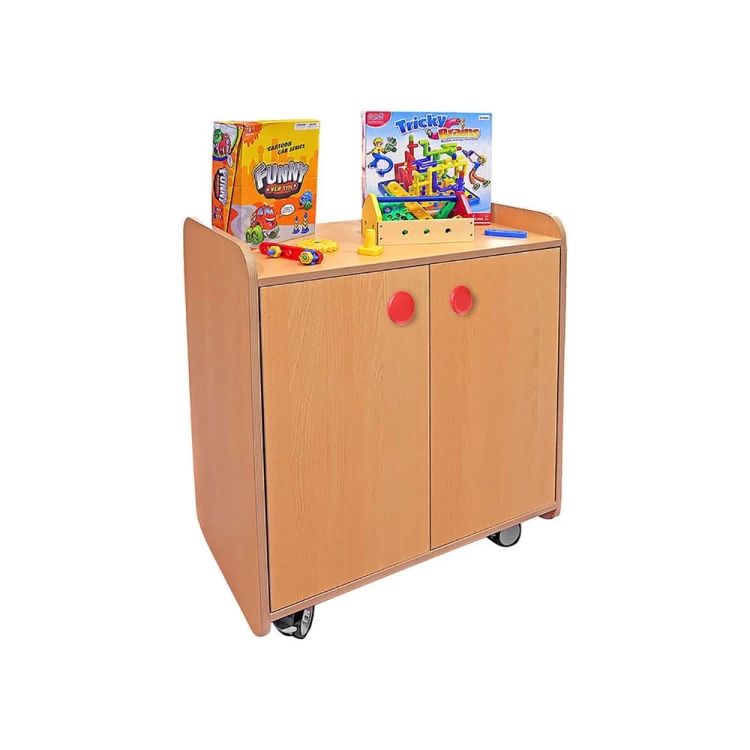 Anaokulu 2 Kapaklı Tekerlekli Öğrenci Dolabı Kayın