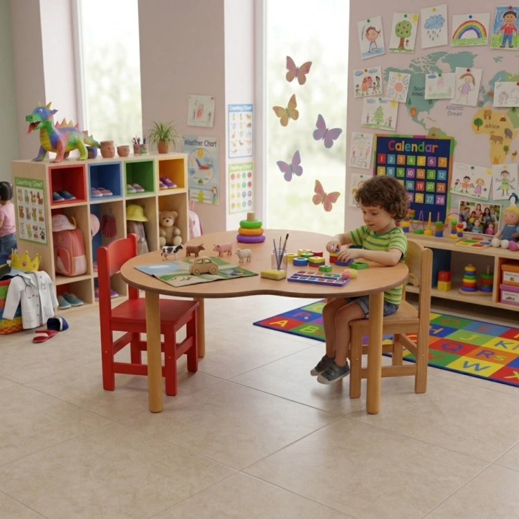 Yonca Formlu Ahşap Anaokulu Etkinlik Masası