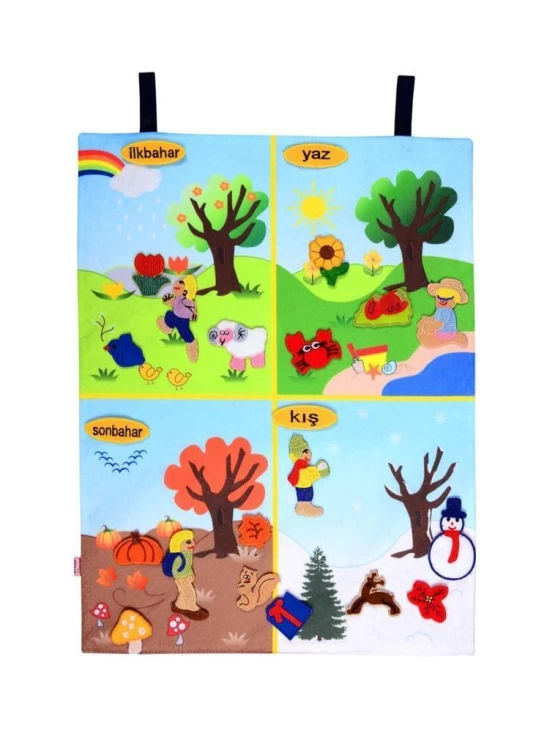 Anaokulu Cırtlı Kumaş Mevsimler Pano