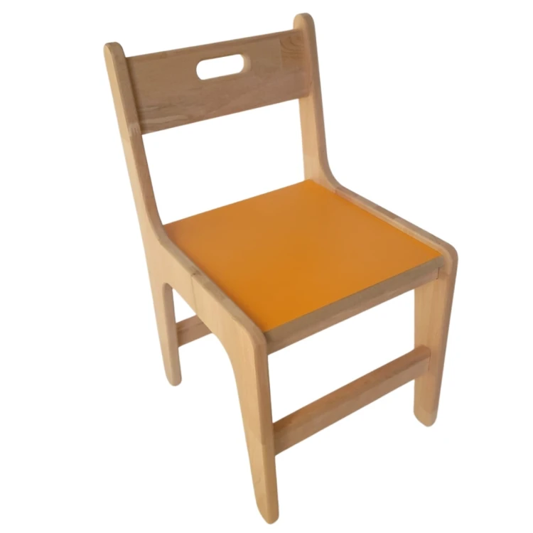 Kayın Masif Ahşap Anaokulu Sandalyesi MDF Oturaklı