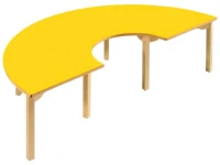Sarı Ahşap Ayaklı Yarım Daire Masa 180x90x54 cm