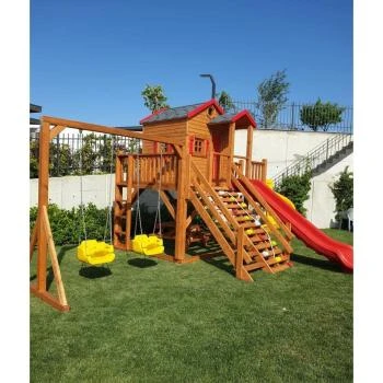 Çift Kaydıraklı Ahşap Oyun Parkı