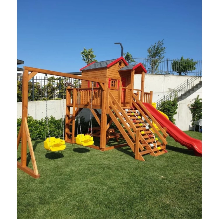 Çift Kaydıraklı Ahşap Oyun Parkı