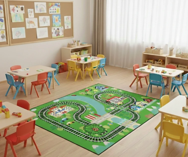 Tren Desenli Anaokulu Sınıf  Halısı 200*290 cm