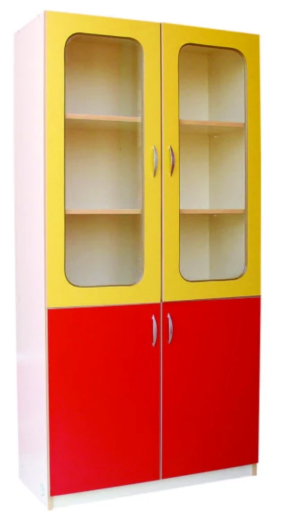 Sarı Kırmızı Camlı Öğretmen Dolabı 90x40x180 cm