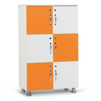 Damalı Turuncu Beyaz 6 Kapaklı Dolap 80x40x120 cm