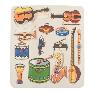 Müzik Aletleri Tutmalı Ahşap Yapboz 13 Parça 33x33 cm