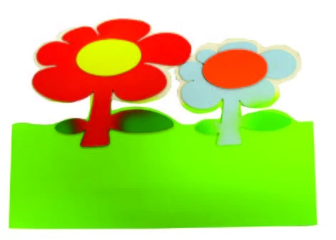 Ahşap Çimenli İkili Çiçek Duvar Figürü 40 cm