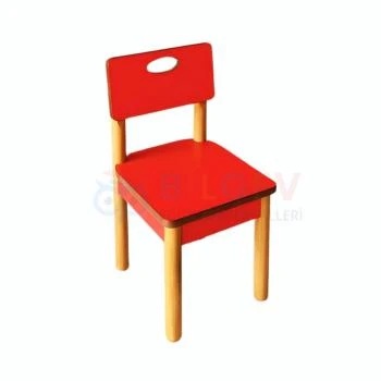 Kırmızı Ahşap Anaokulu Sandalyesi
