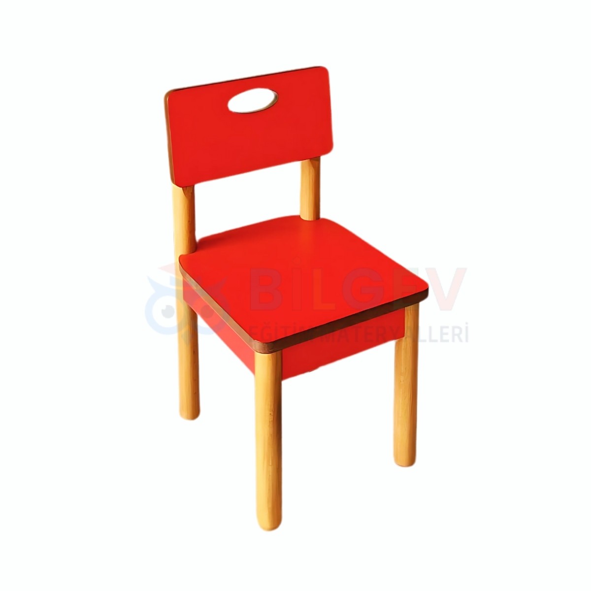 Kırmızı Ahşap Anaokulu Sandalyesi | Ergonomik ve Güvenli Tasarım