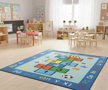 Sek Sek Mavi Desenli Anaokulu Sınıf  Halısı 133x190 cm