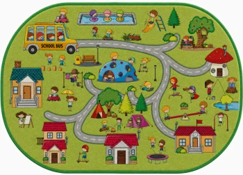 Şehir Desenli Oval Çocuk Halısı 200x290 cm