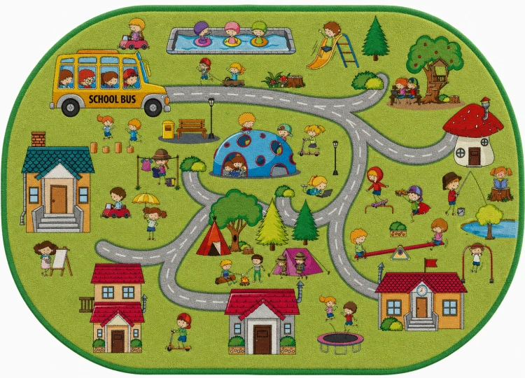 Şehir Desenli Oval Çocuk Halısı 200x290 cm