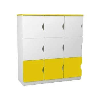 Anaokulu 9 Kapaklı Sarı Beyaz Öğrenci Dolabı