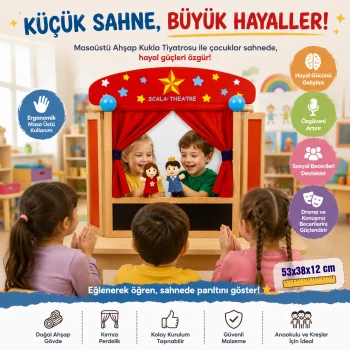 Masa Üzeri Ahşap Tiyatro Sahnesi 53x38x12 cm
