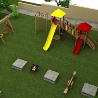 Ahşap Tahterevalli Sarı ve Kırmızı Kaydıraklı