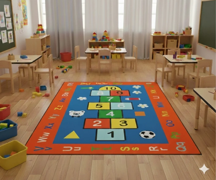 Sek Sek Kırmızı Desenli Anaokulu Sınıf  Halısı  100x150 cm