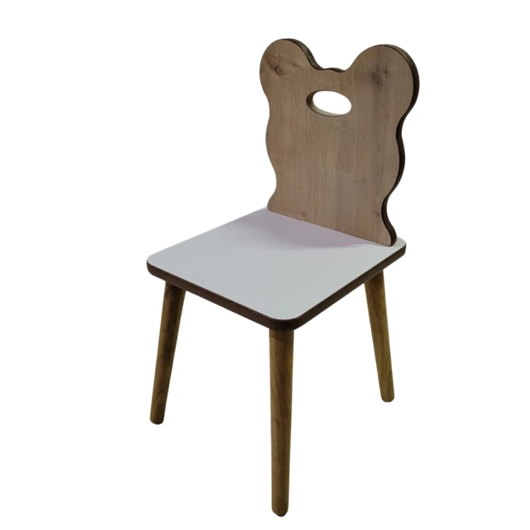Ahşap Torna Ayaklı Ayıcık Figürlü Sandalye