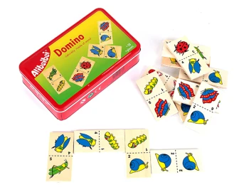 Böcek Desenli Ahşap Domino Metal Kutulu