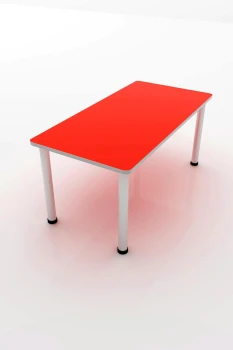 Kırmızı Tablalı Beyaz Metal Ayaklı Masa 60x120 cm