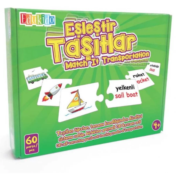 Edukido Eğitici Oyuncak Eşleştir Mukavva Puzzle Taşıtlar
