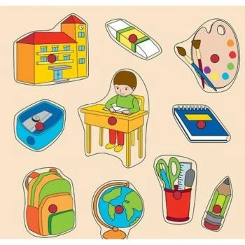 30X30 Ahşap Okul Araçları Puzzle