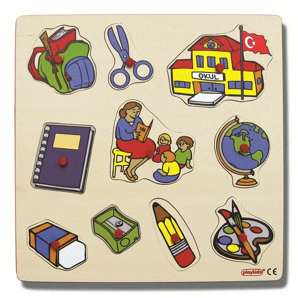 Okul ve Öğretmen Ahşap Puzzle 10 Parça 30x30 cm
