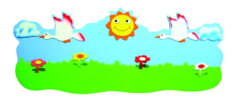 Güneş ve Kuş Figürlü Doğa Temalı Askılık 100x50 cm