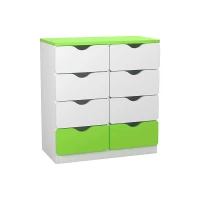Anaokulu 8 Çekmeceli Yeşil Beyaz Öğrenci Dolabı