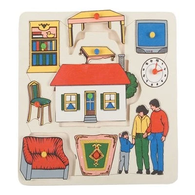 Ahşap Ev ve Aile Tutmalı Puzzle 11 Parça 33x33 cm