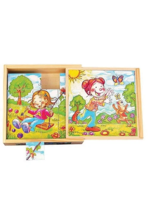 Mevsimler Ahşap Küp Puzzle 16 Küp