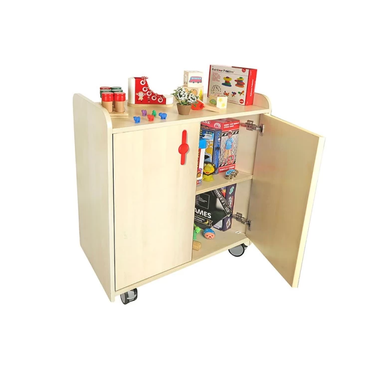 Anaokulu 2 Kapaklı Tekerlekli Öğrenci Dolabı Akçaağaç