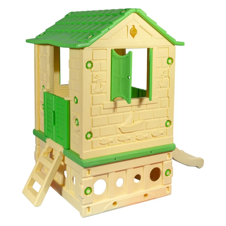 Anaokulu Plastik İki Kapılı Kaydıraklı Ev Krem