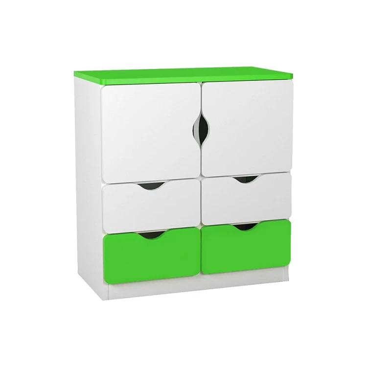 Anaokulu 2 Kapaklı 4 Çekmeceli Yeşil Beyaz Öğrenci Dolabı