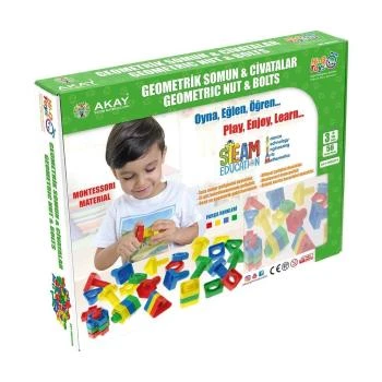 Karton Kutulu Geometrik Somun Civata Yapı Blokları 56 Parça (4-6 Yaş) Lego