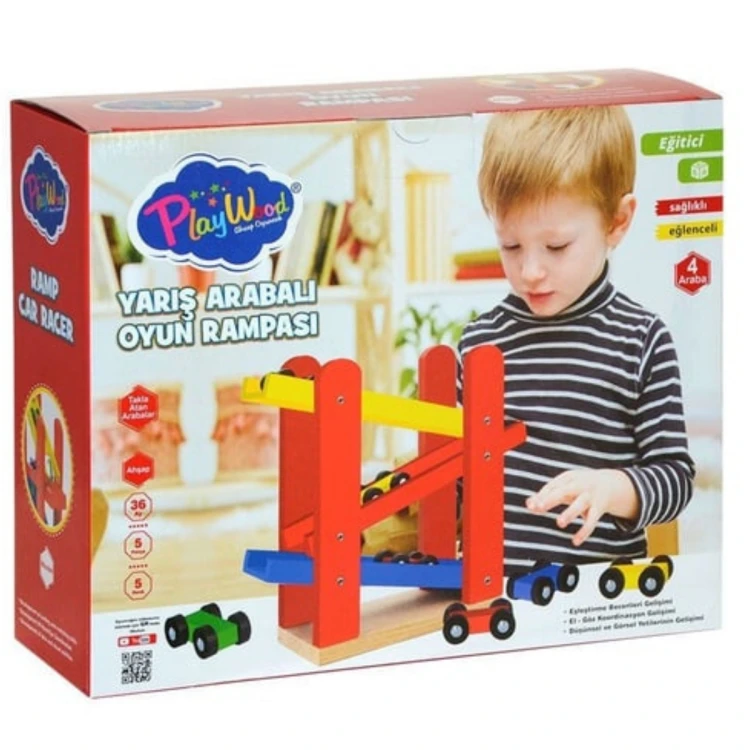 Yarış Arabalı Ahşap Oyun Rampası