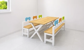 Sırtlıklı Banklı Yemekhane Masa Takımı 70x140 cm
