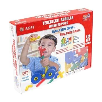 Karton Kutulu Tekerlekli Boru Yapı Blokları 56 Parça (4-6 Yaş) Lego