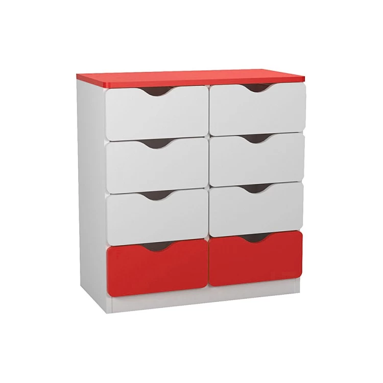 Anaokulu 8 Çekmeceli Kırmızı Beyaz Öğrenci Dolabı