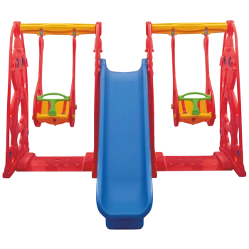 Kırmızı Çerçeveli 2 Salıncaklı Kaydıraklı Set